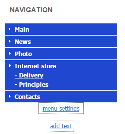 Example of the menu subitem dropdown ''down'' style