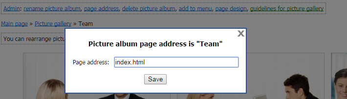 Note album page address instead of the address of the main page of the page