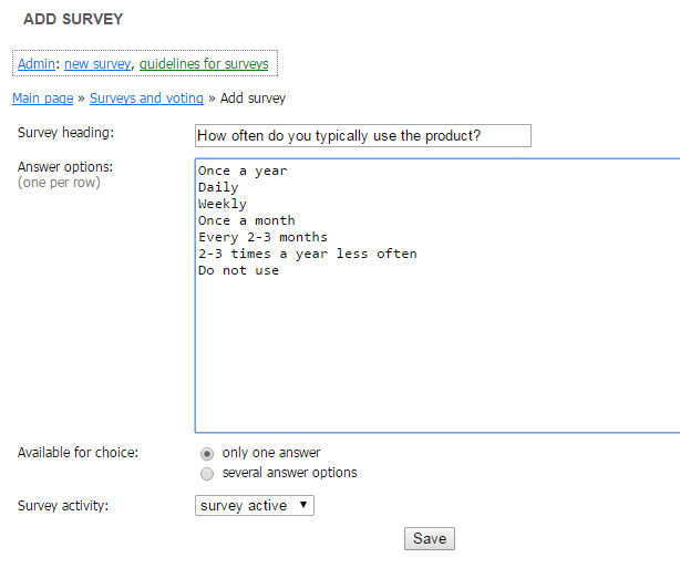 Setting form survey